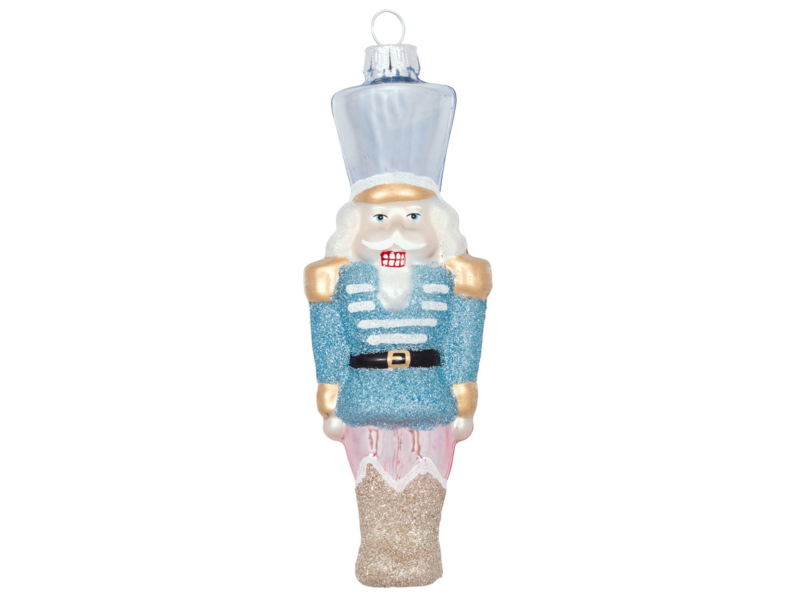 Greengate Anhänger Glas Nussknacker pale blue glitter large 15cm Freisteller 1