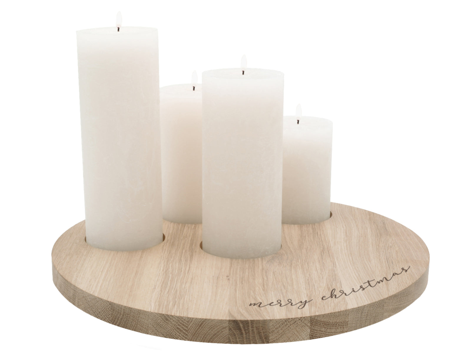 Eulenschnitt Kerzenbrett aus Eiche Merry Christmas 29cm Freisteller 1