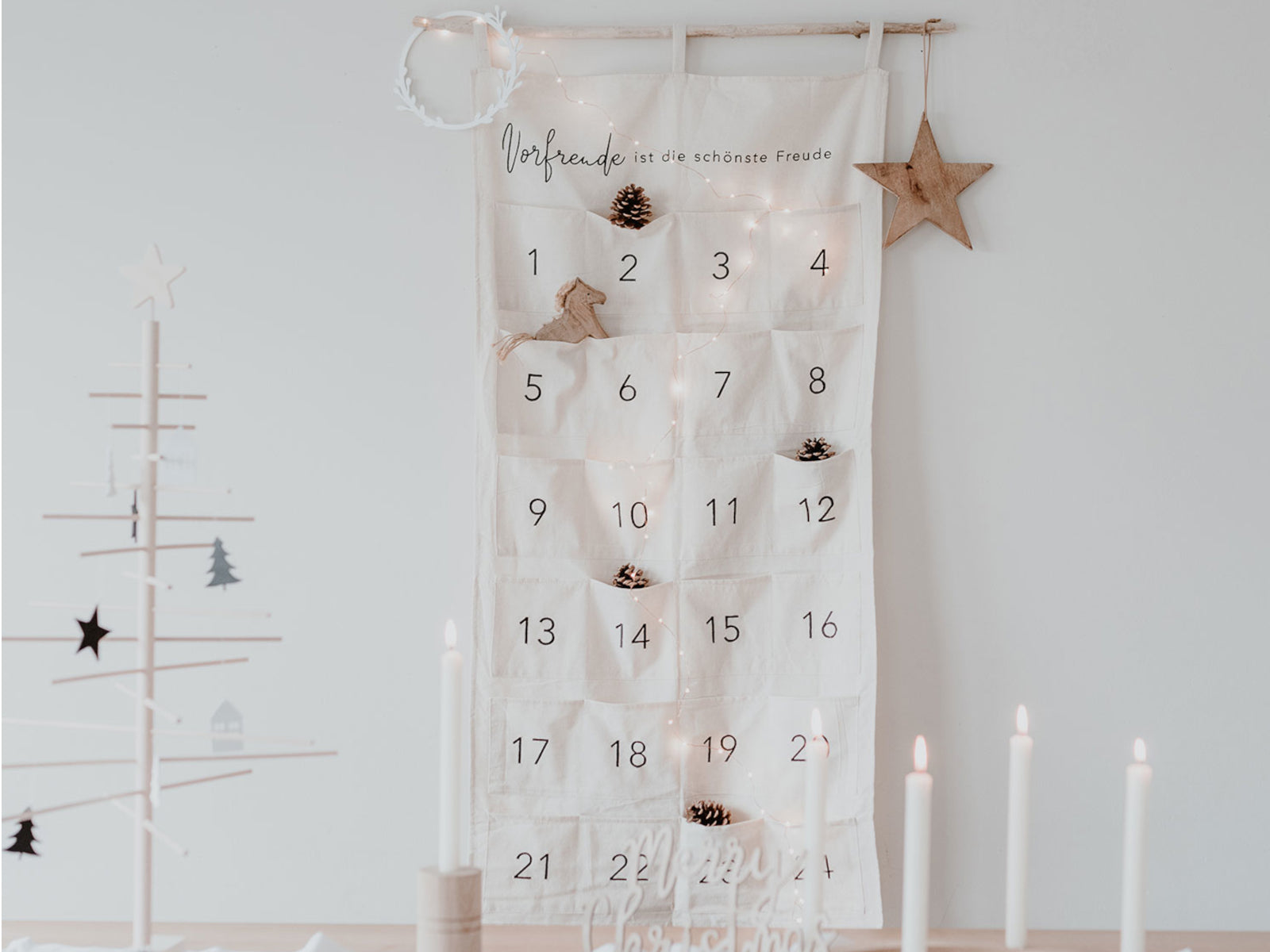 Eulenschnitt Adventskalender Vorfreude beige 120x60cm Lifestyle 1