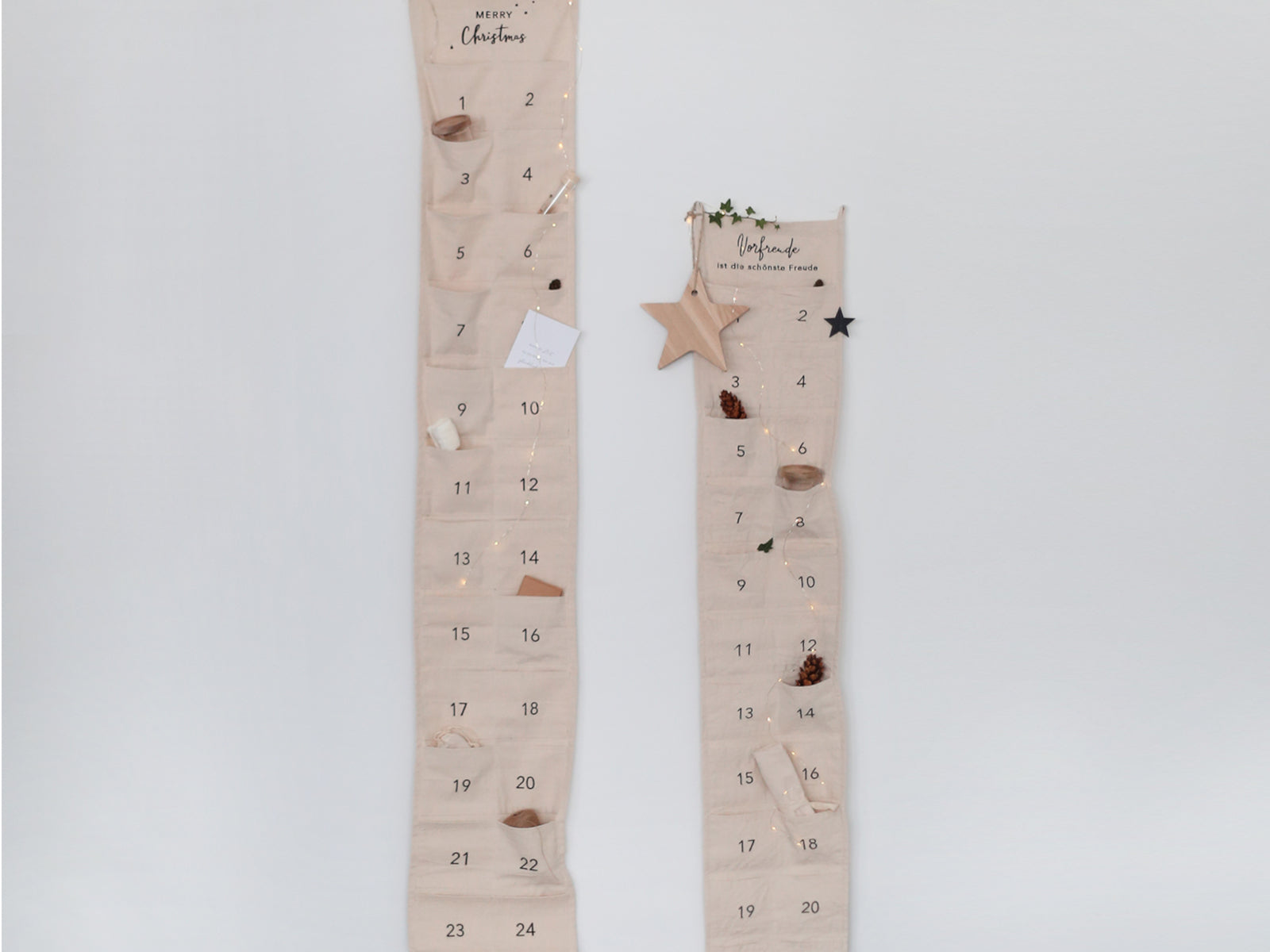 Eulenschnitt Adventskalender Merry Christmas beige 180x30cm Lifestyle 2