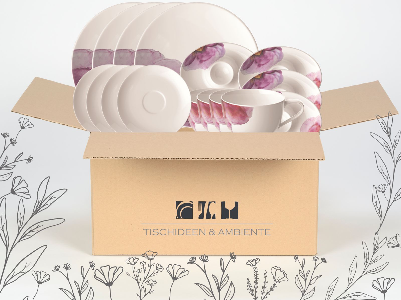 4260742719615 Villeroy & Boch Geschenkbox Rose Garden Frühstücksset 16tlg Freisteller