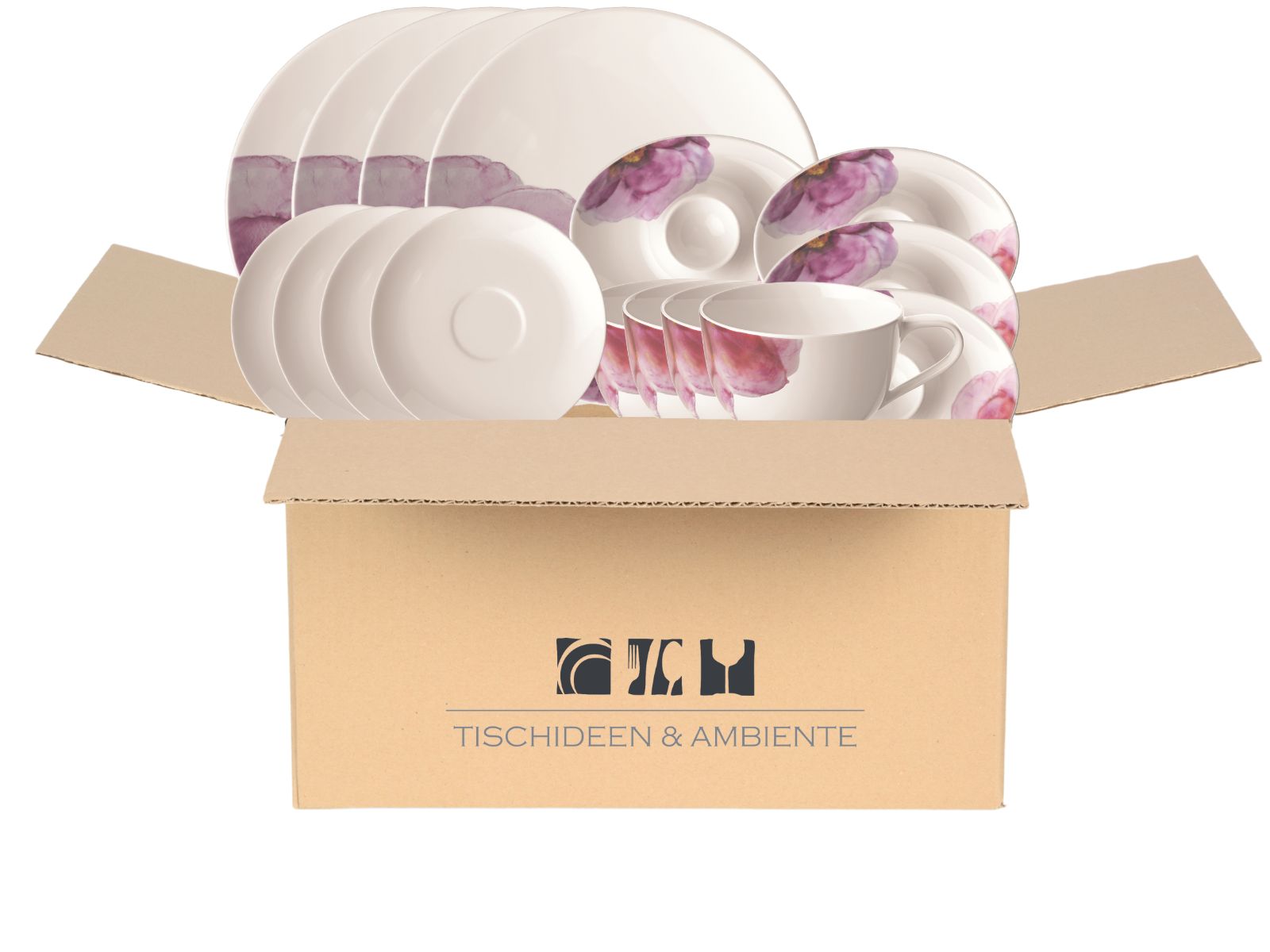 4260742719615 Villeroy & Boch Geschenkbox Rose Garden Frühstücksset 16tlg Freisteller