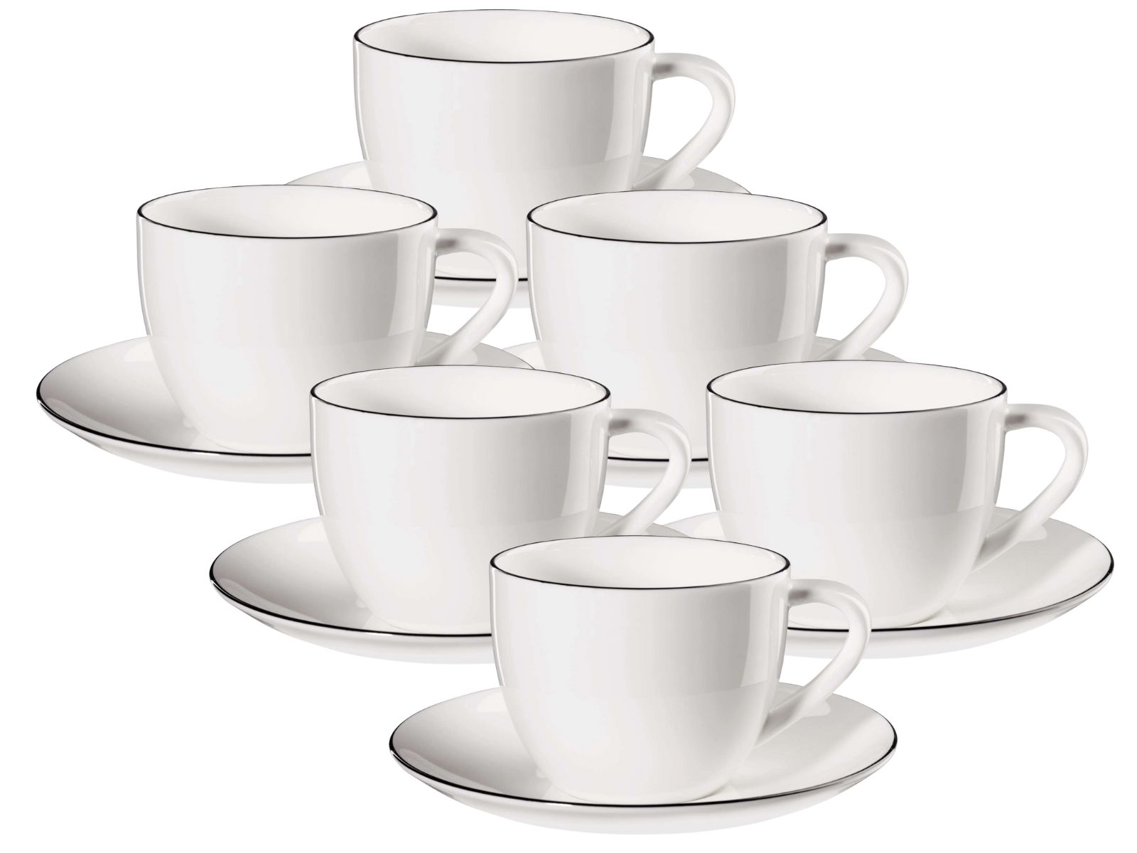 à table ligne noire Cappuccinotasse mit Untertasse 0,25l Set6 Freisteller