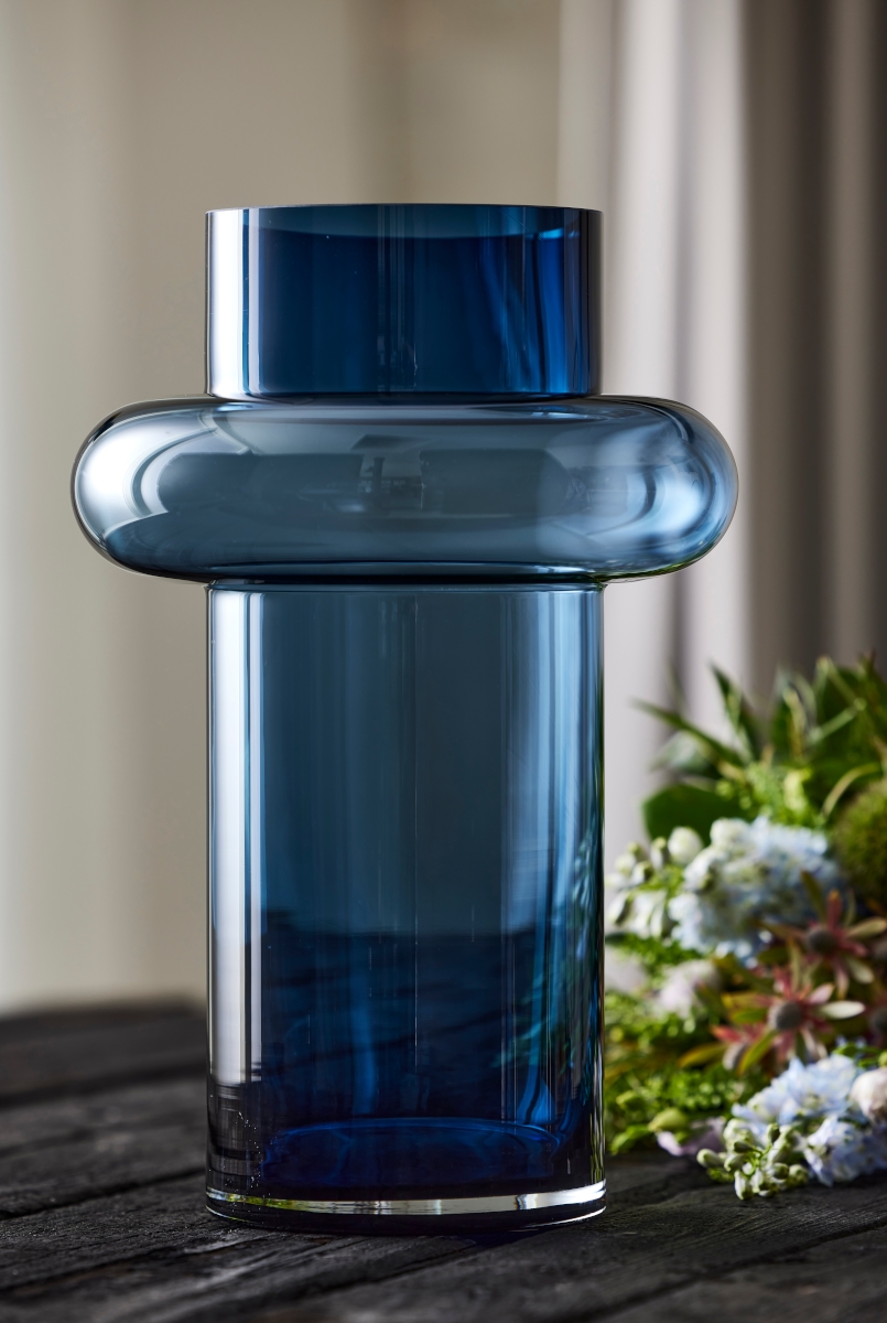 Lyngby Tube Vase Glas dark blue 40 cm