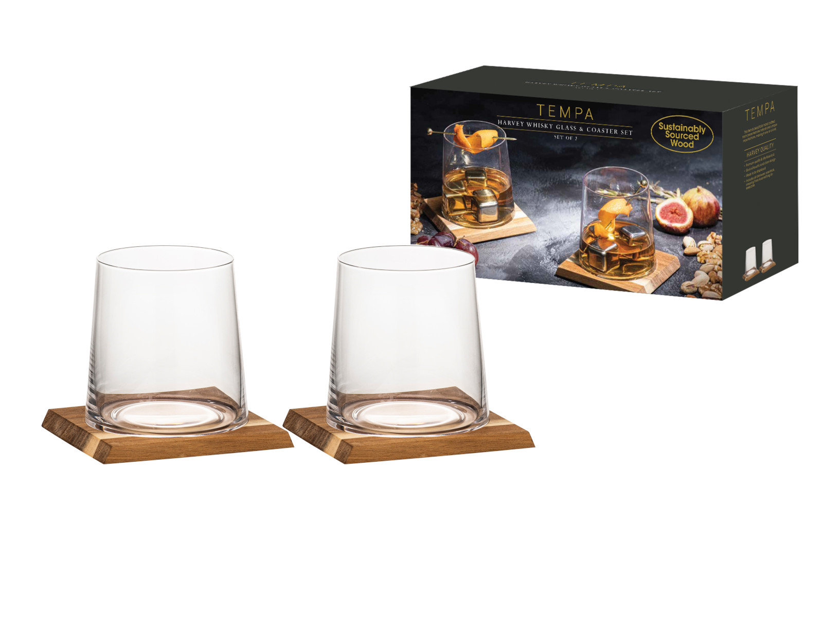 Ladelle HARVEY Whiskeyglas &amp; Untersetzer-Set 2-er Pack Freisteller2