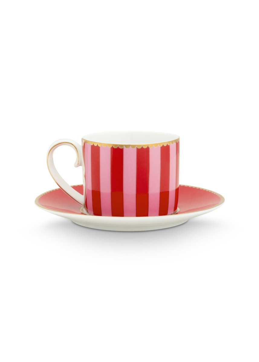 PIP STUDIO Love Birds Stripes Espressotasse m.U. rot/pink 125ml