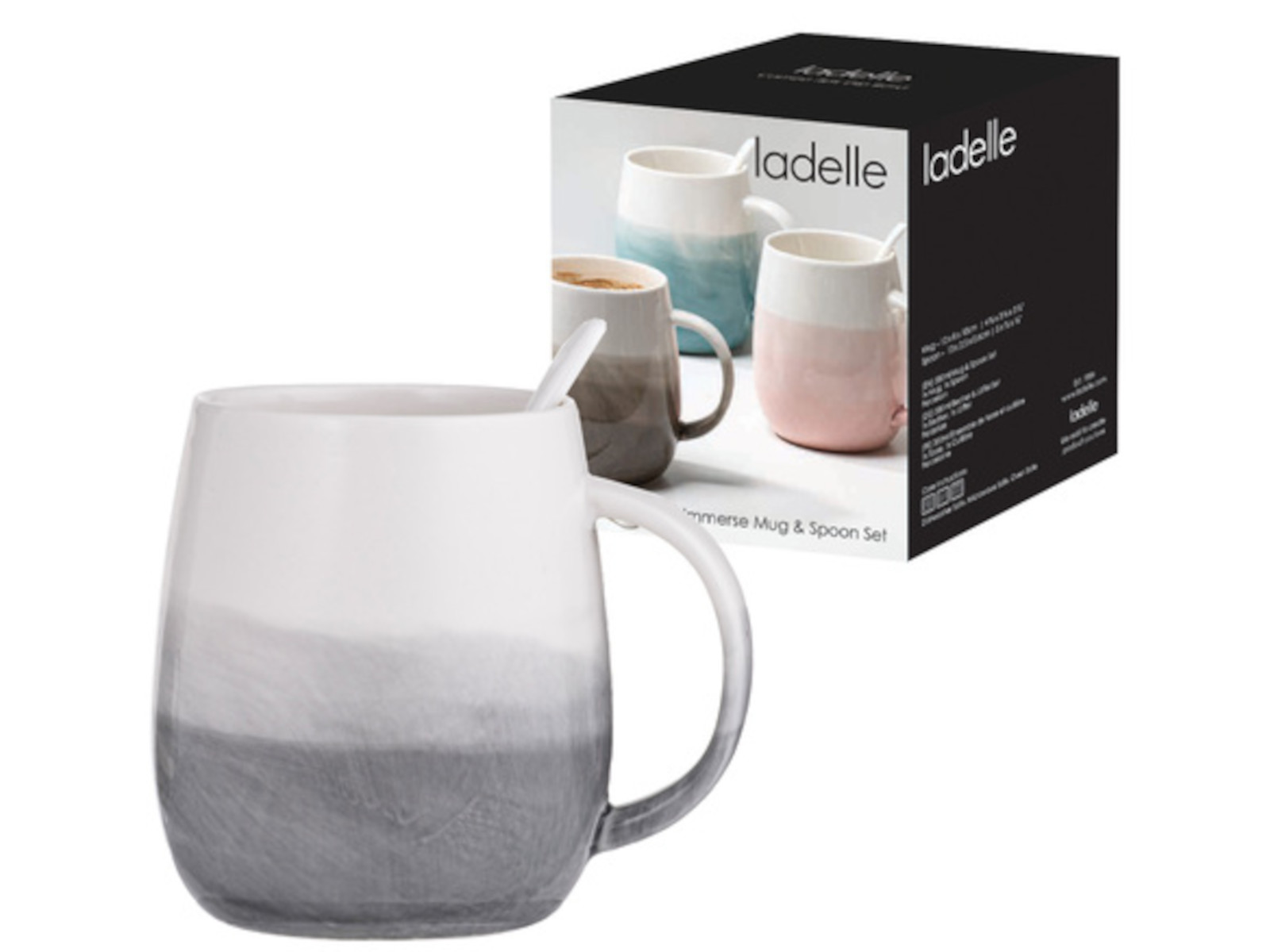 ladelle Immerse schattiert hellgrau Becher- &amp; Löffel-Set 12cm