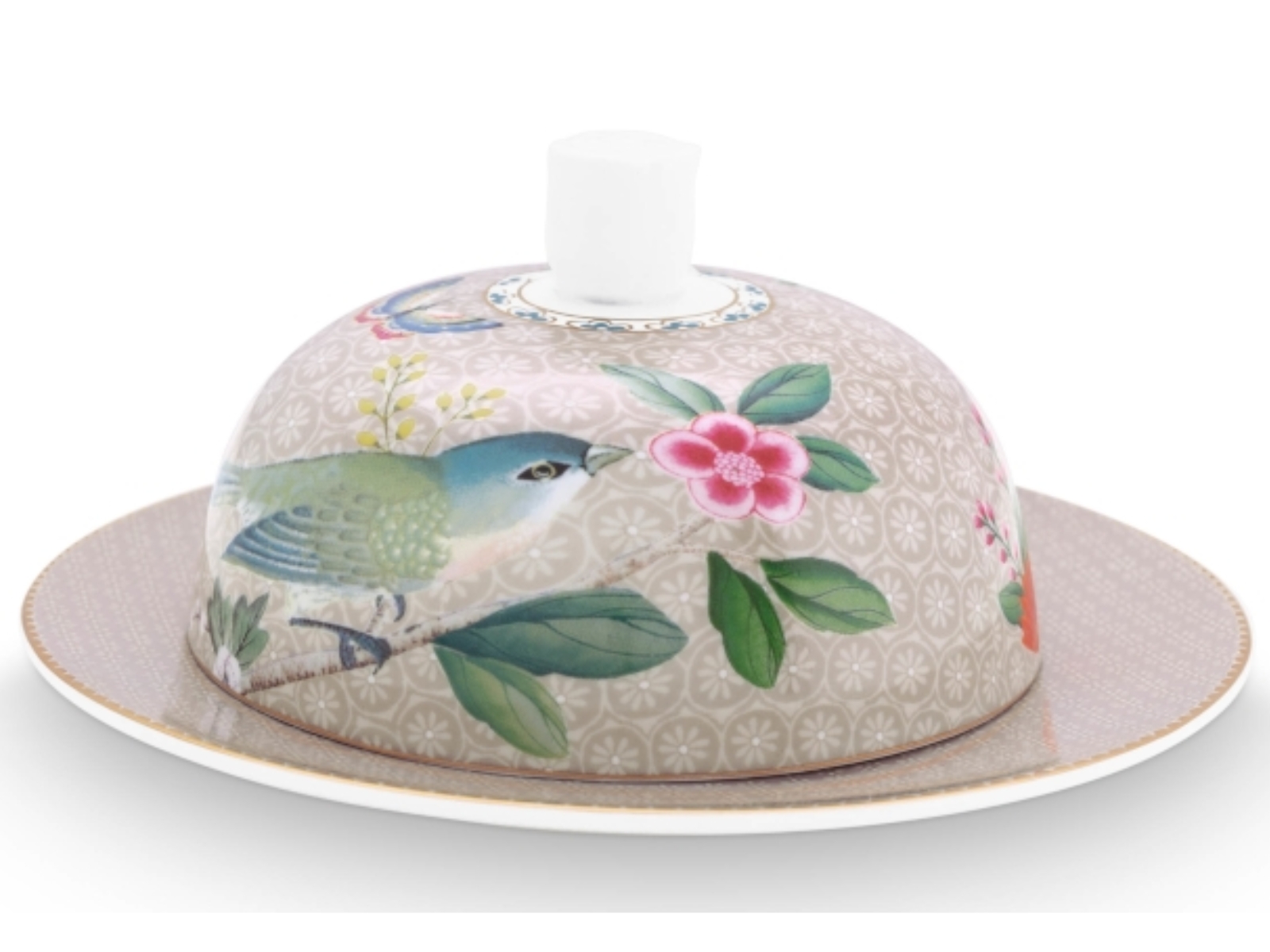 PIP STUDIO Blushing Birds Butterdose rund khaki 17 x 8 cm