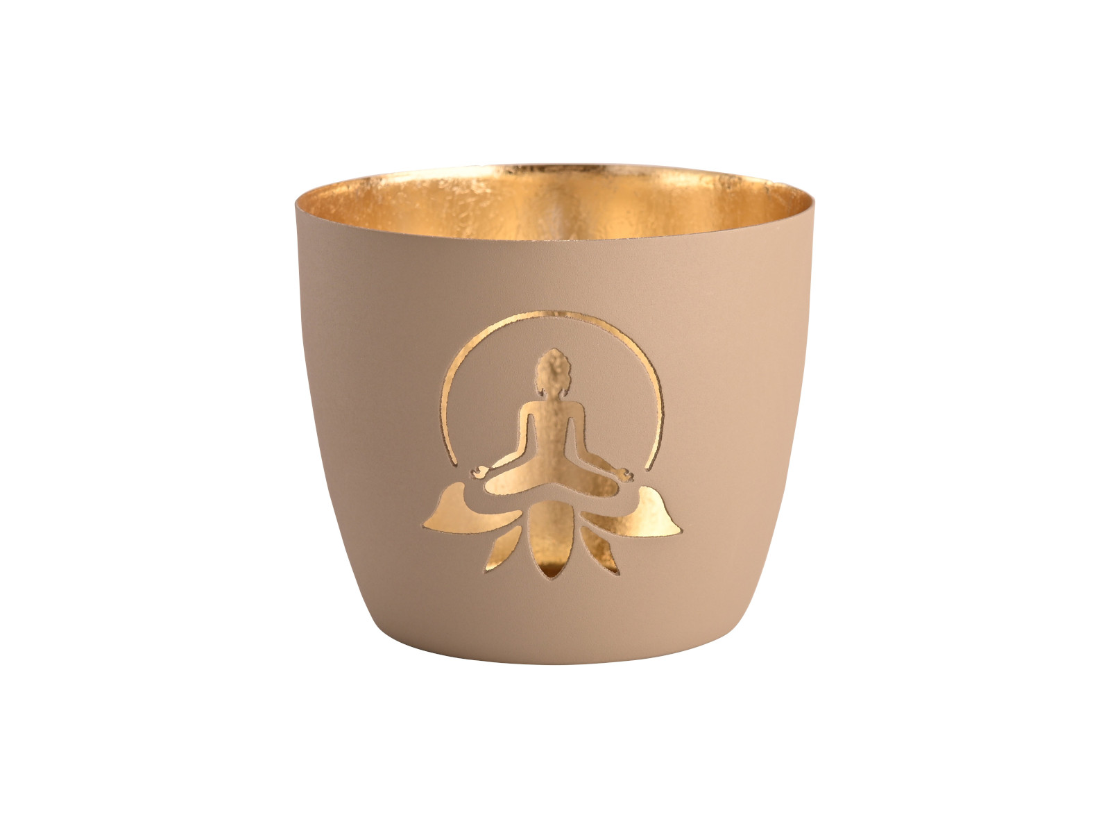 Giftcompany Madras Windlicht M Lotus Yoga Silhouette sandstone/gold 8,5cm