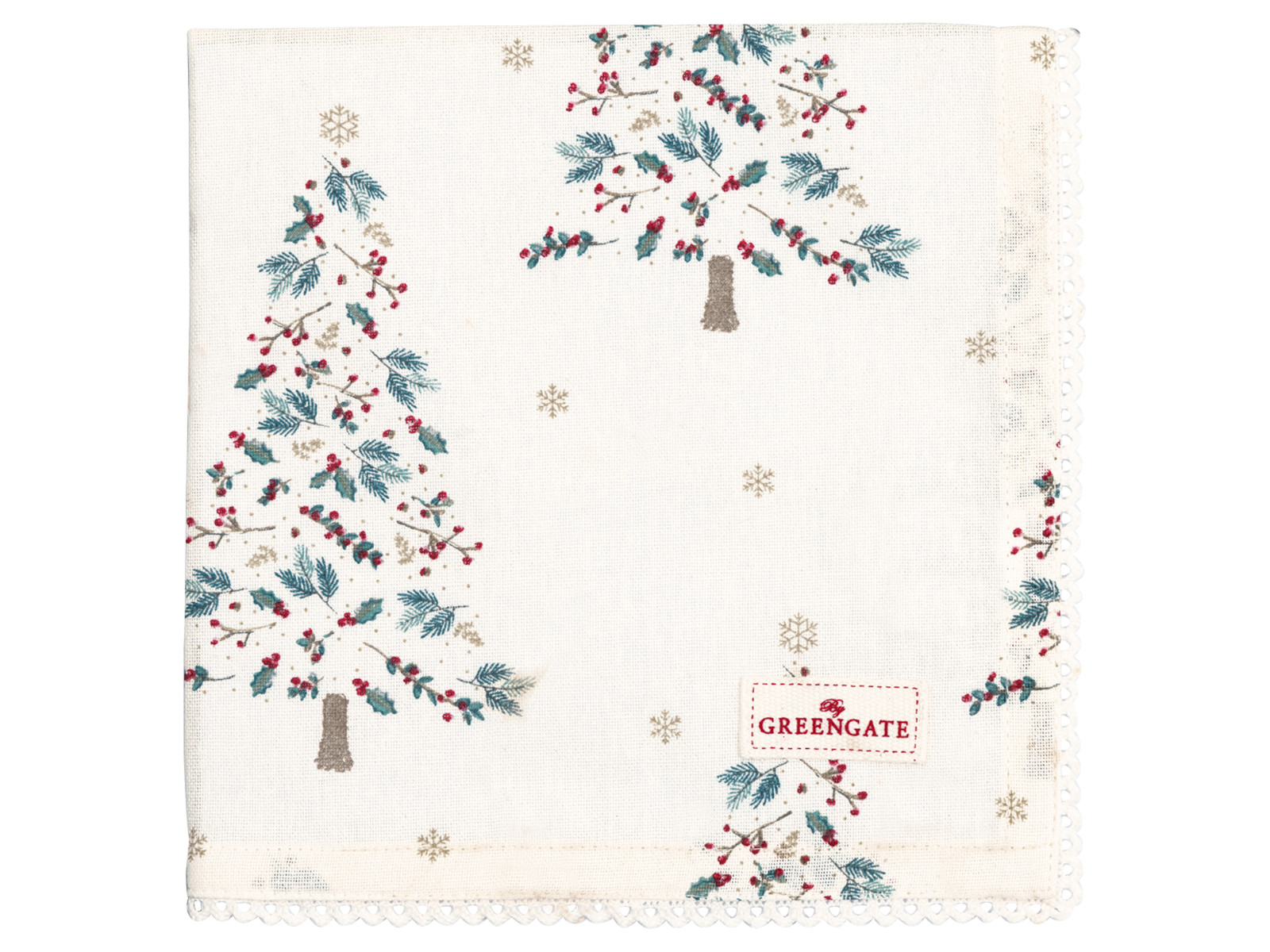 Greengate Lucie Xmas Stoffserviette mit Spitze white 40x40cm Freisteller 1