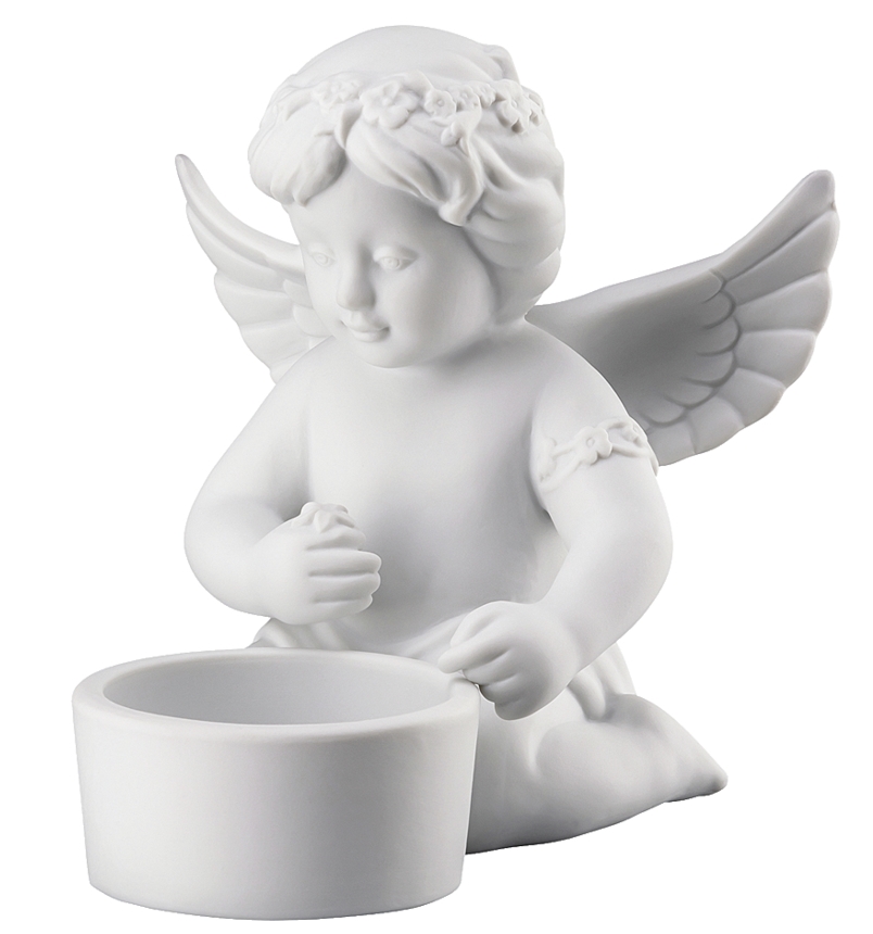 Rosenthal Tischlicht Engel mit Blumenkranz weiss matt 10 cm