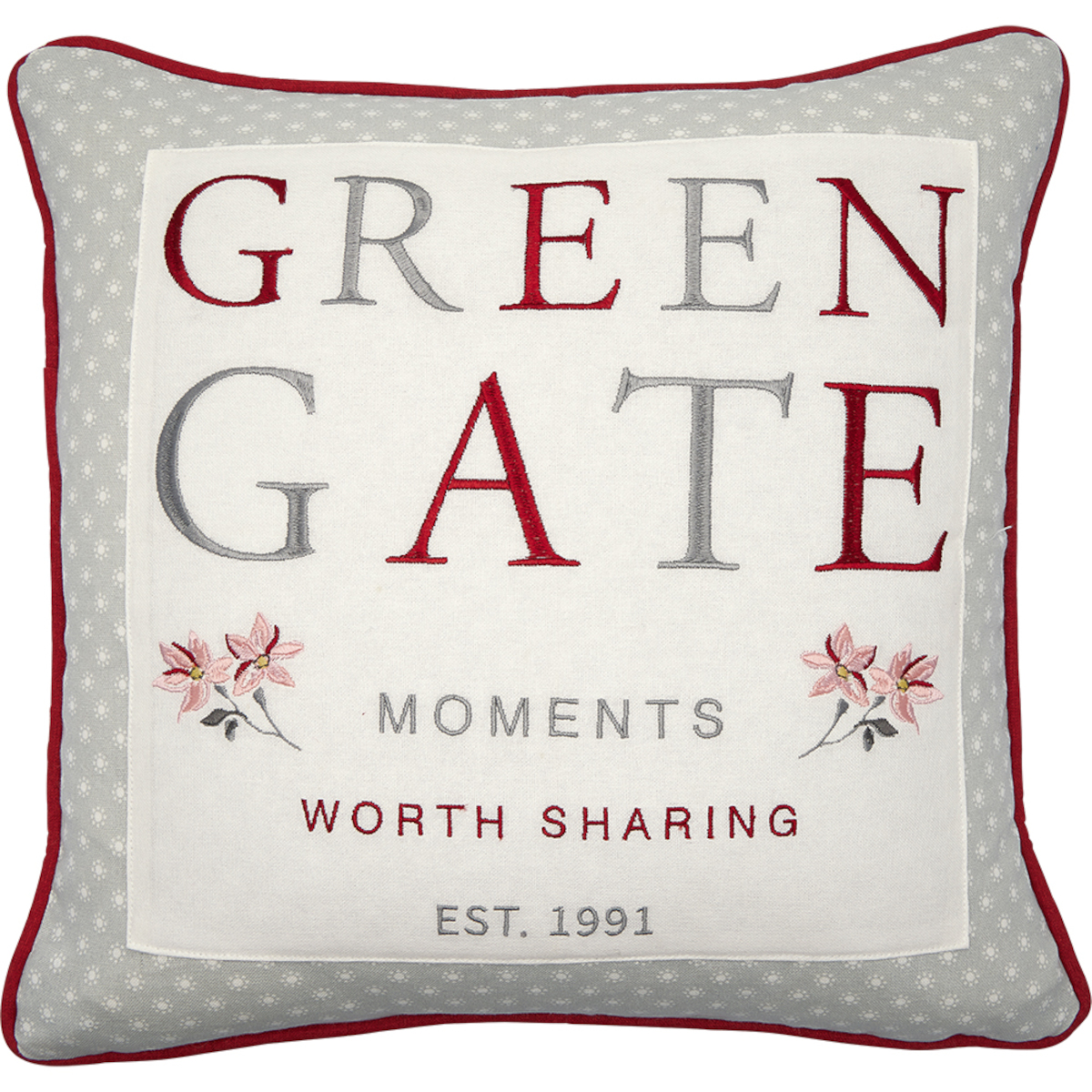 Greengate Moments Kissenbezug mit Stickerei rot 40x40cm