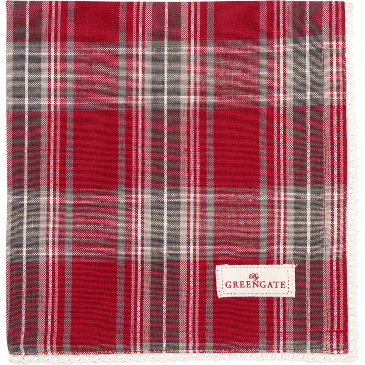 Greengate Elia Stoffserviette mit Spitze rot 40x40cm Freisteller