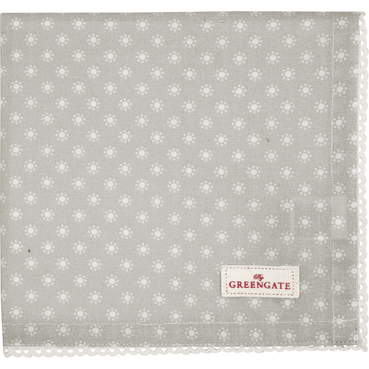 Greengate Harriet Stoffserviette mit Spitze hellgrau 40x40cm Freisteller