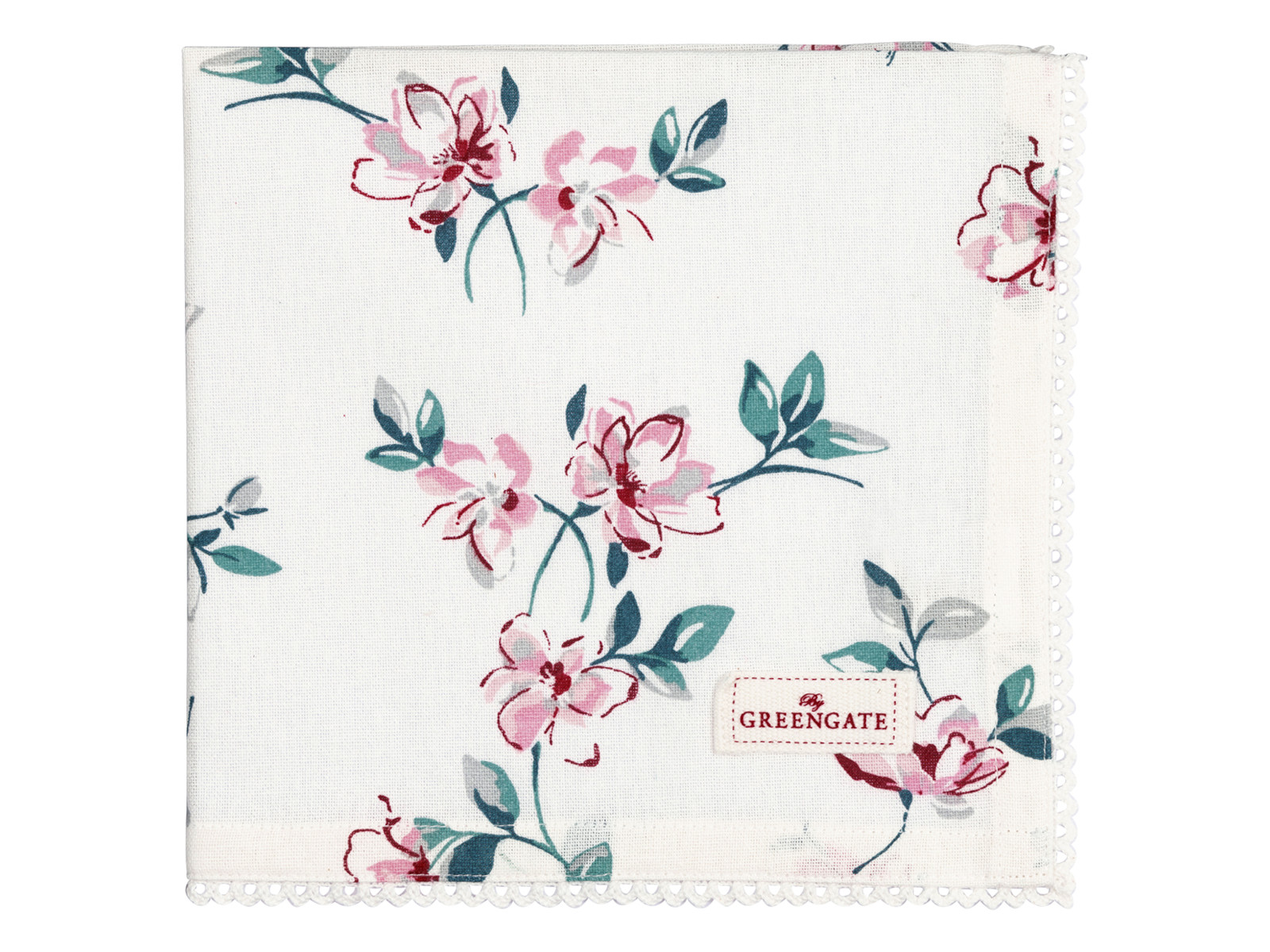 Greengate Clair Stoffserviette mit Spitze white 40x40cm Freisteller 1