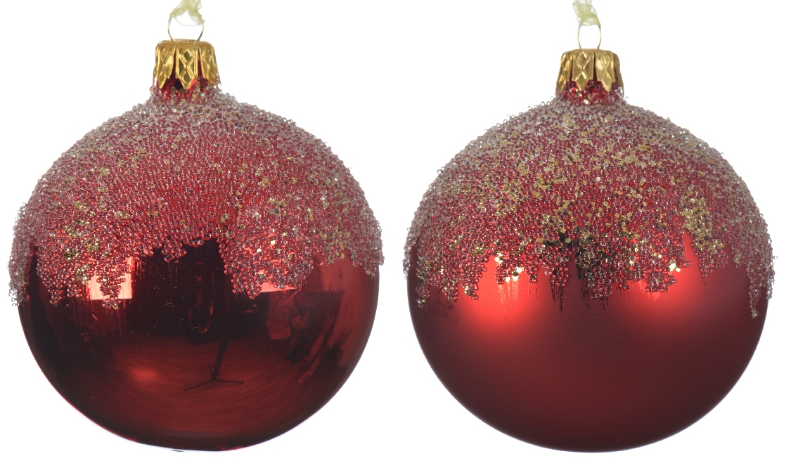 Decoris Kugel Glas shiny matt Glitter weihnachtsrot 8 cm