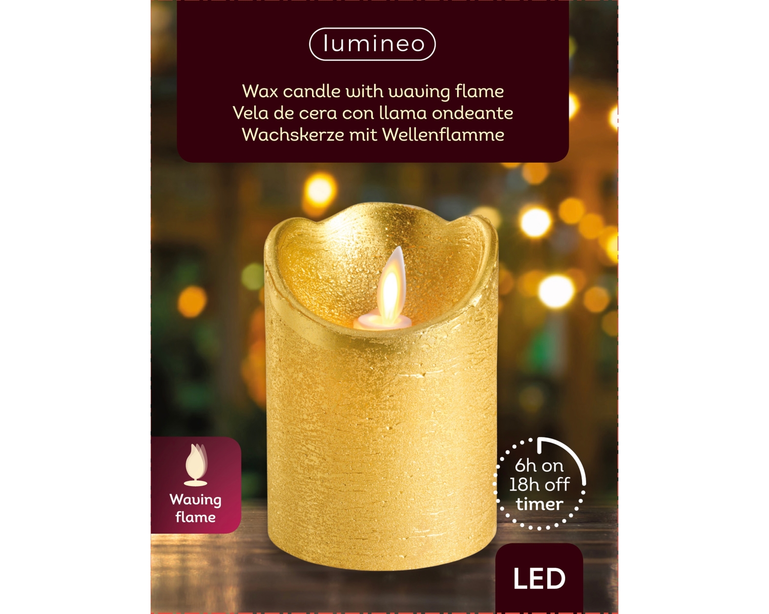 Lumineo LED Flackerkerze Indoor gold 7,5 x 10 cm