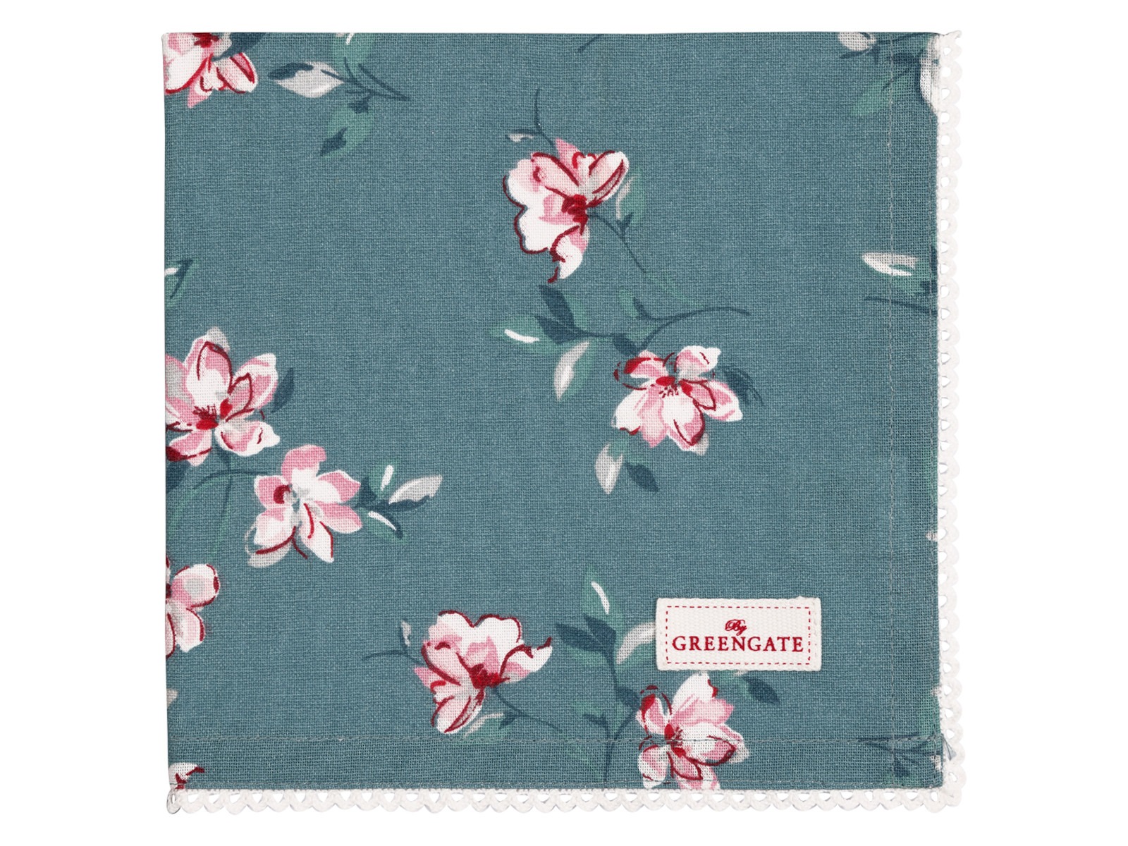 Greengate Clair Stoffserviette mit Spitze dusty green 40x40cm Freisteller 1