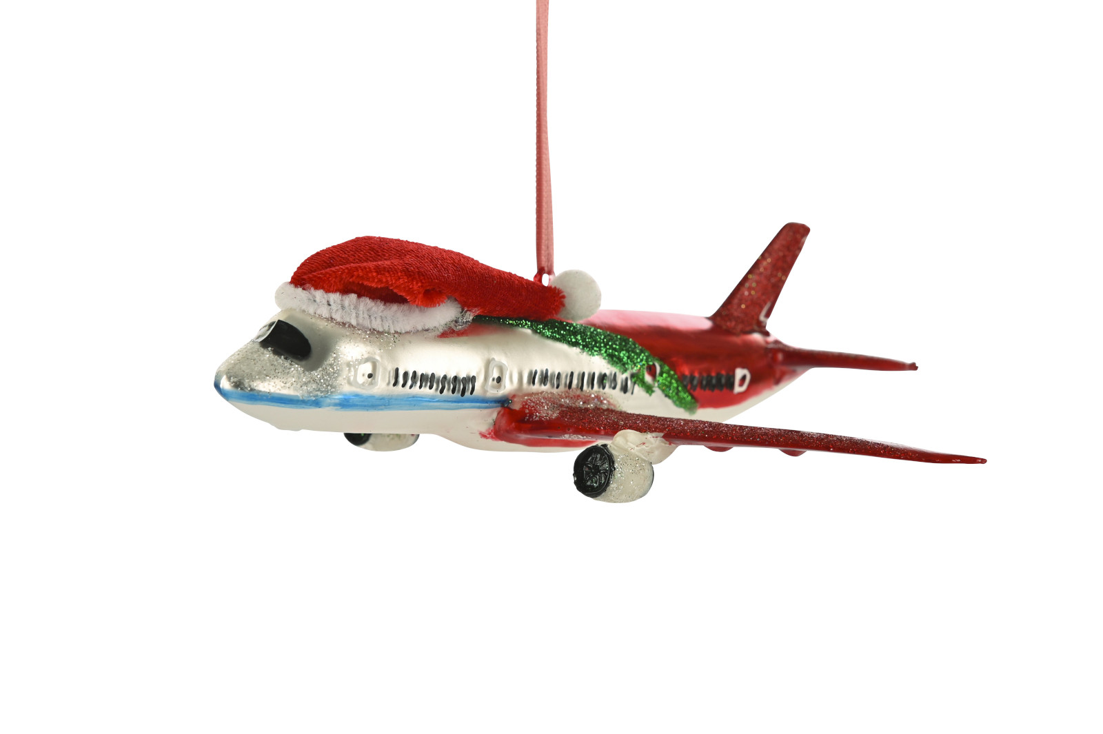 Giftcompany Hänger Flugzeug mit Weihnachtsmütze rot 18cm (1 Stück)