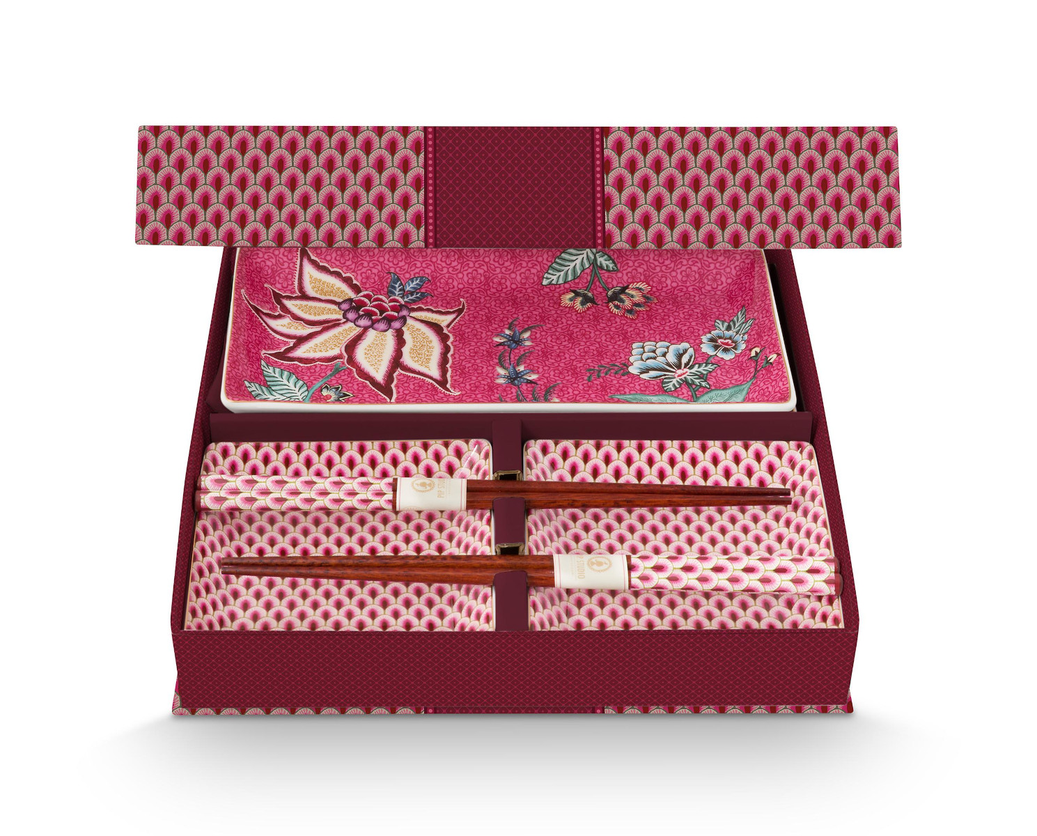 PIP STUDIO Flower Festival Oriental Geschenkset quadratisch dark pink 6tlg Freisteller