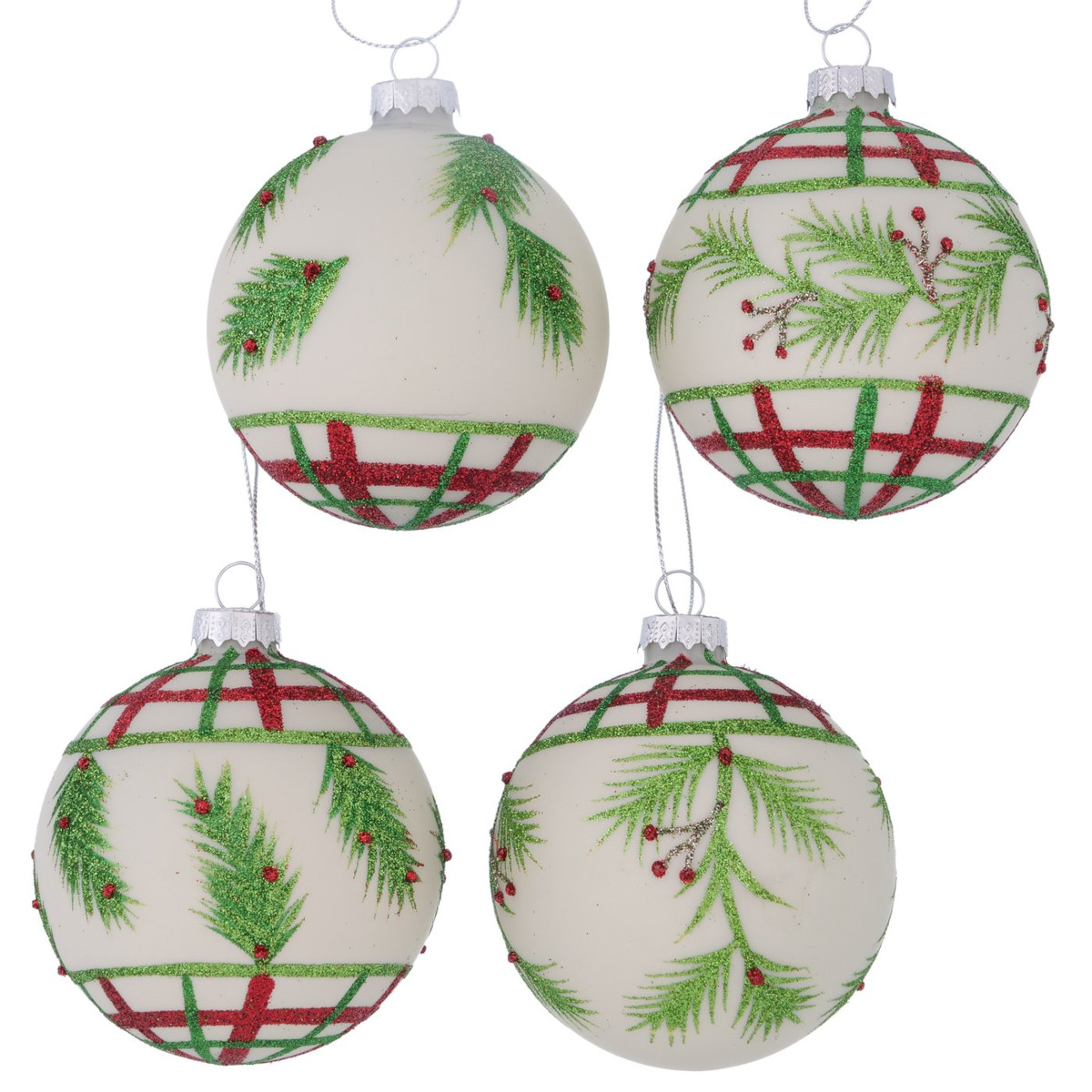 Boltze Sennin Weihnachtskugel creme/grün 8cm sort. (1 Stück)