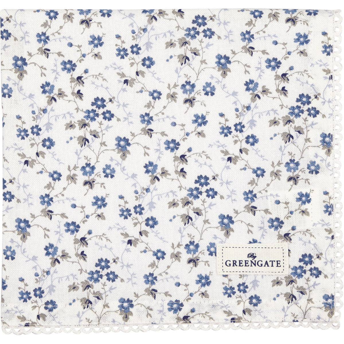 Greengate Monica Stoffserviette mit Spitze blau 40x40cm