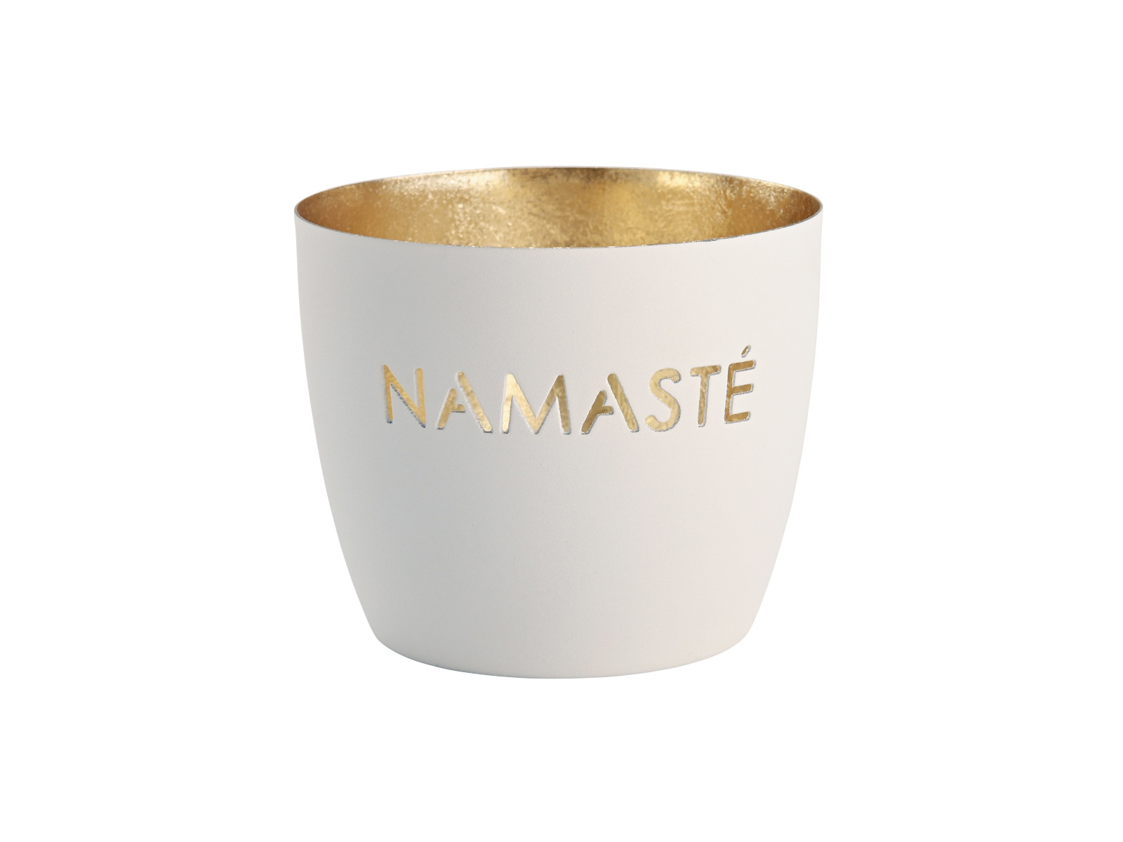 Giftcompany Madras Windlicht M Namaste weiß/gold 8,5cm