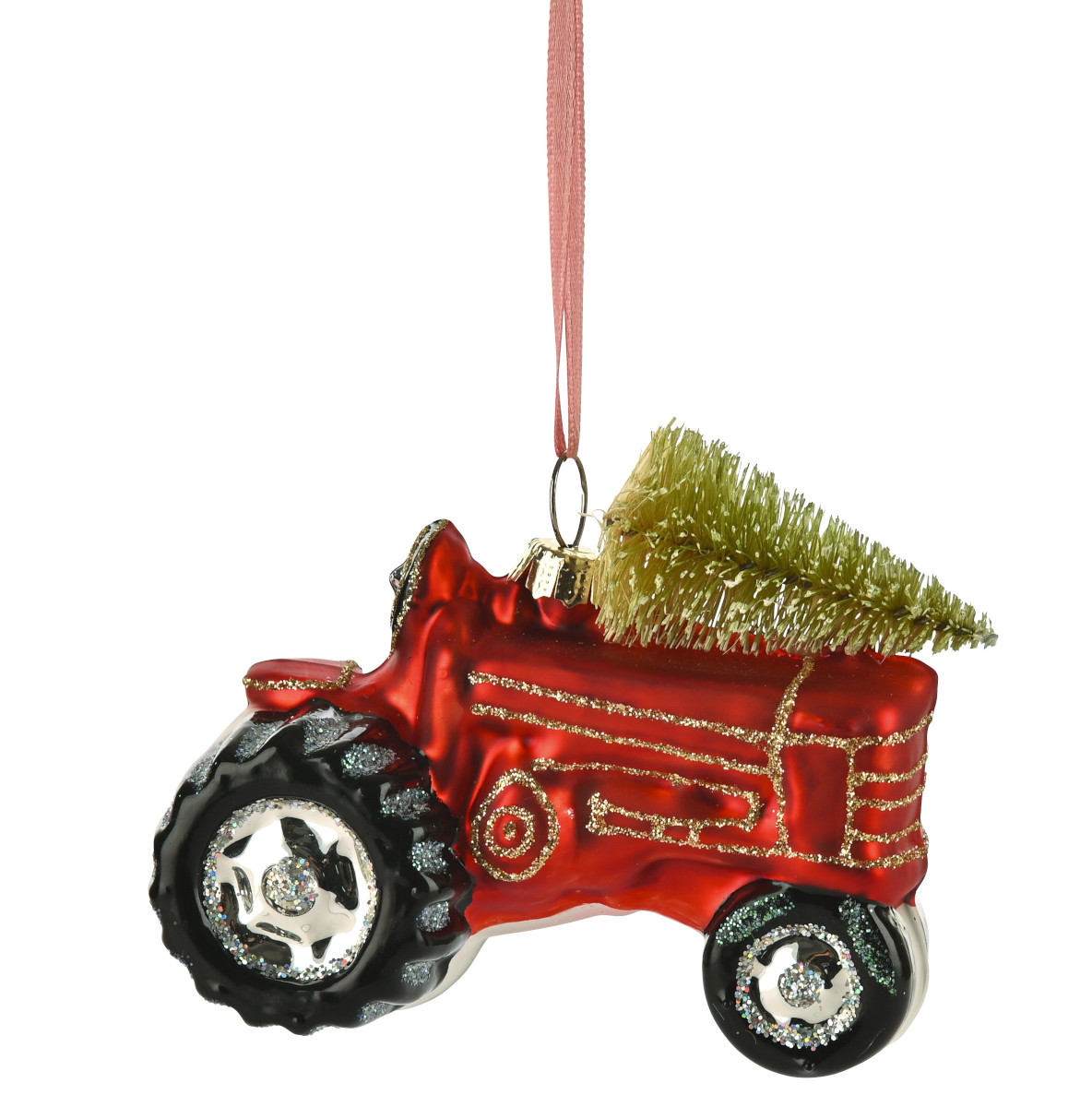 Giftcompany Hänger Traktor mit Weihnachtsbaum rot 9cm (1 Stück)
