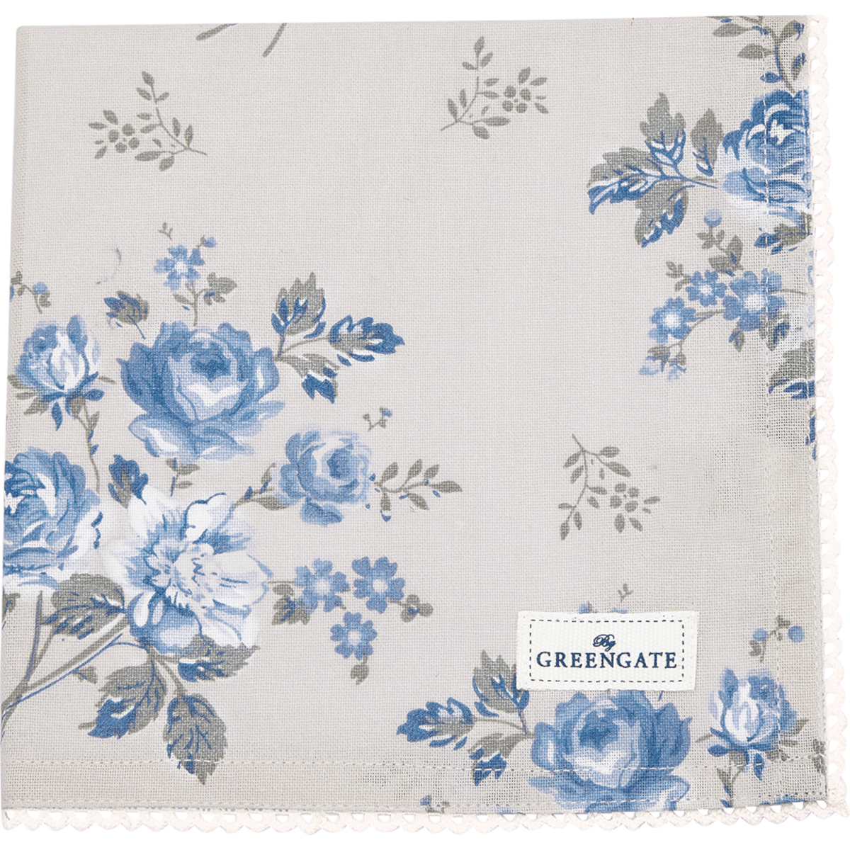 Greengate Harmony Stoffserviette mit Spitze hellgrau 40x40cm