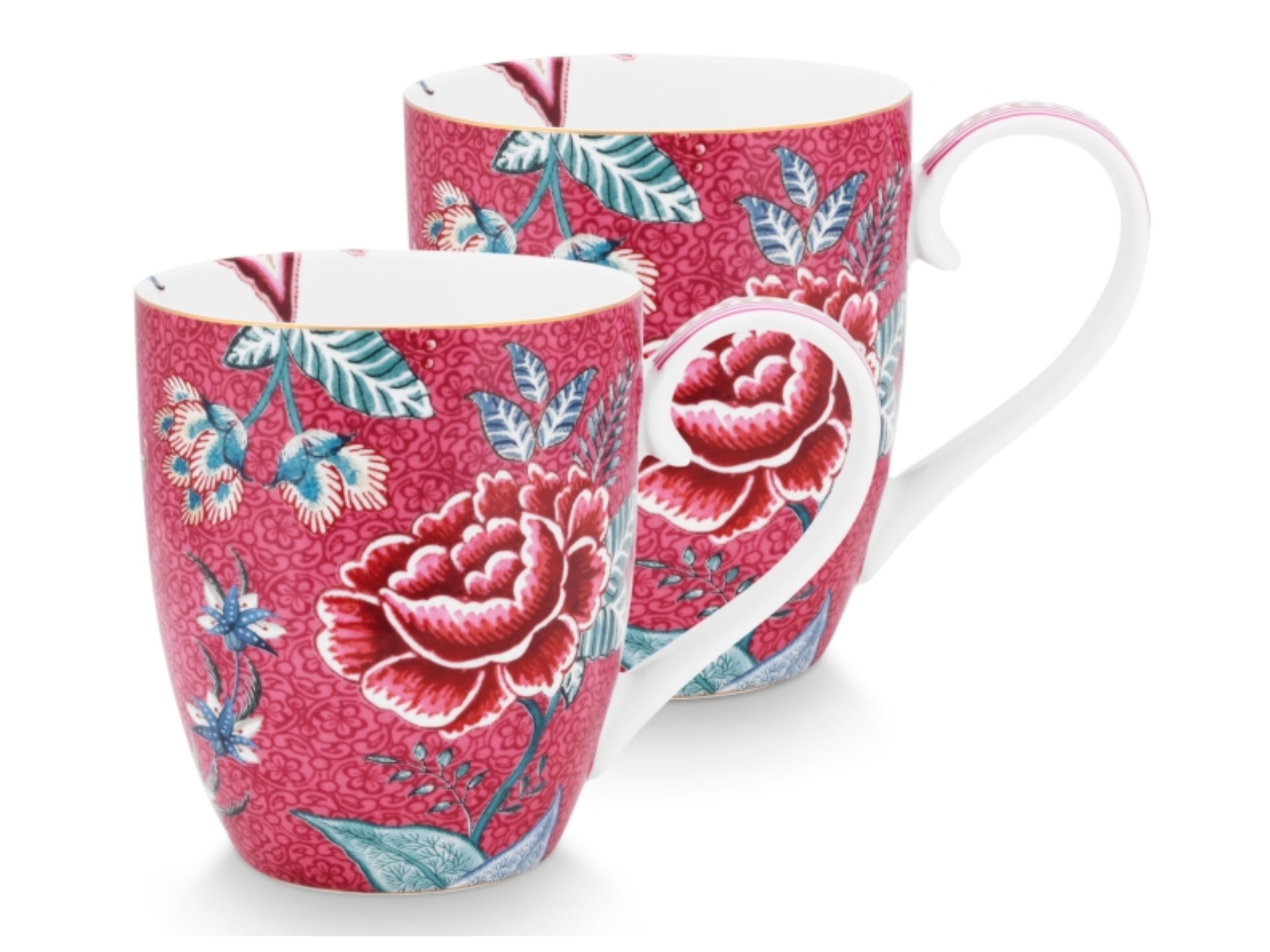 PIP STUDIO Flower Festival Henkelbecher dark pink 450 ml Set2