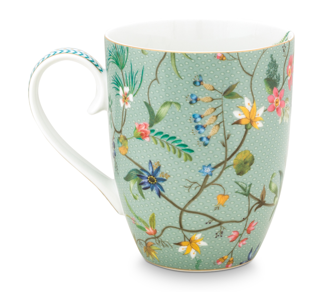 PIP STUDIO Jolie Flowers Blue Becher mit Henkel gross 0,35 l