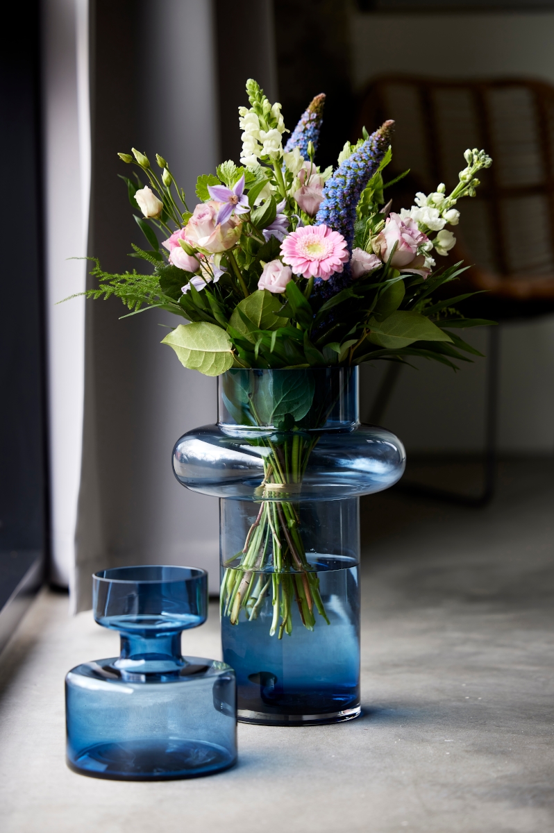 Lyngby Tube Vase Glas dark blue 40 cm