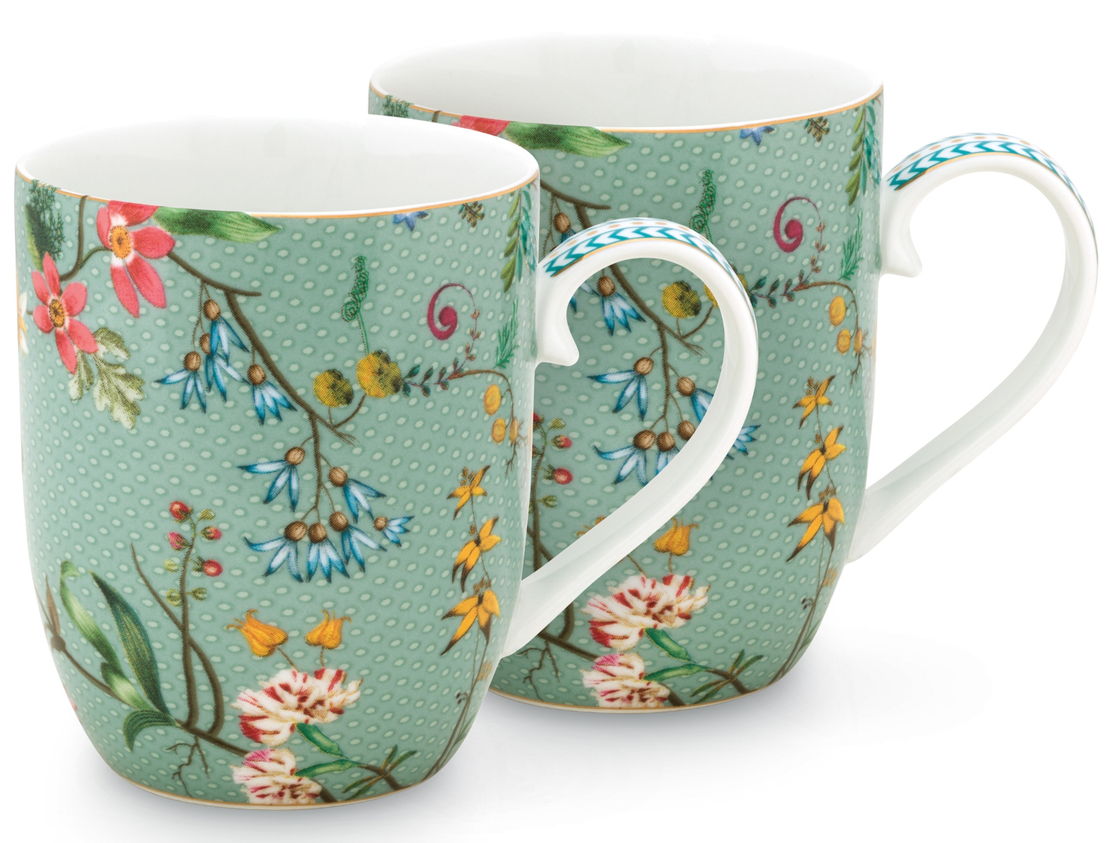 PIP STUDIO Jolie Flowers Blue Becher mit Henkel klein Set2