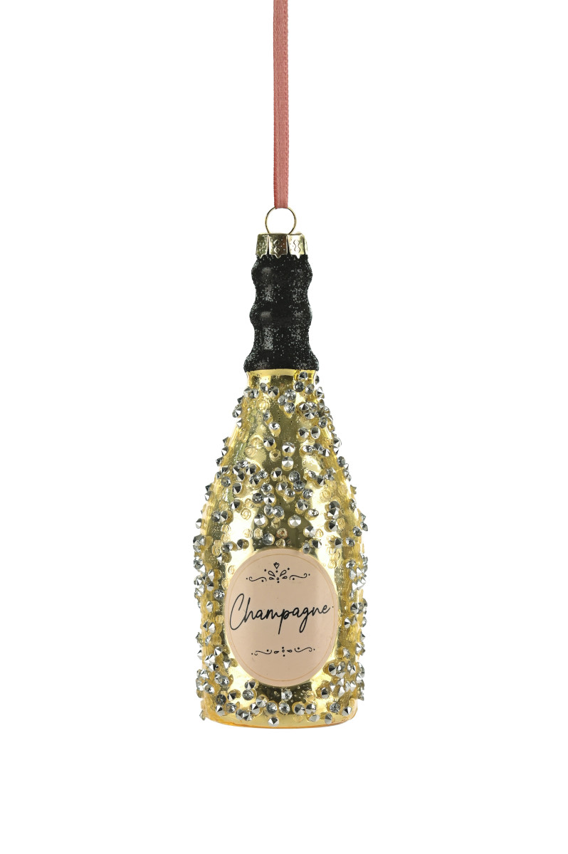 Giftcompany Hänger Flasche Champagner mit Strasssteinen gold 4cm (1 Stück)