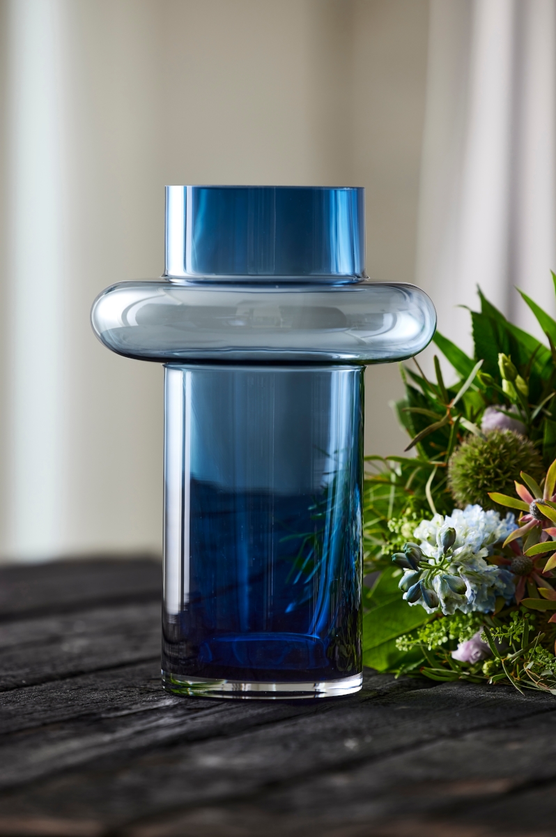 Lyngby Tube Vase Glas dark blue 30 cm