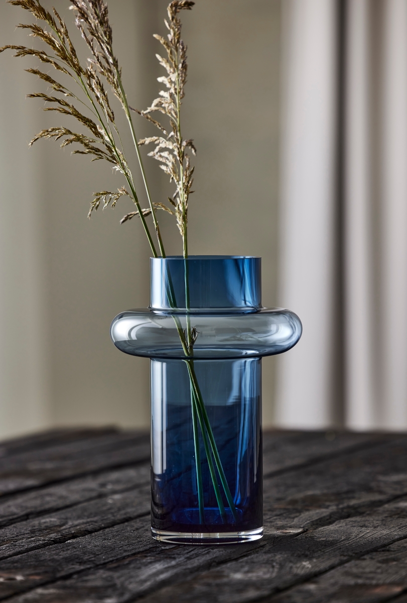 Lyngby Tube Vase Glas dark blue 30 cm