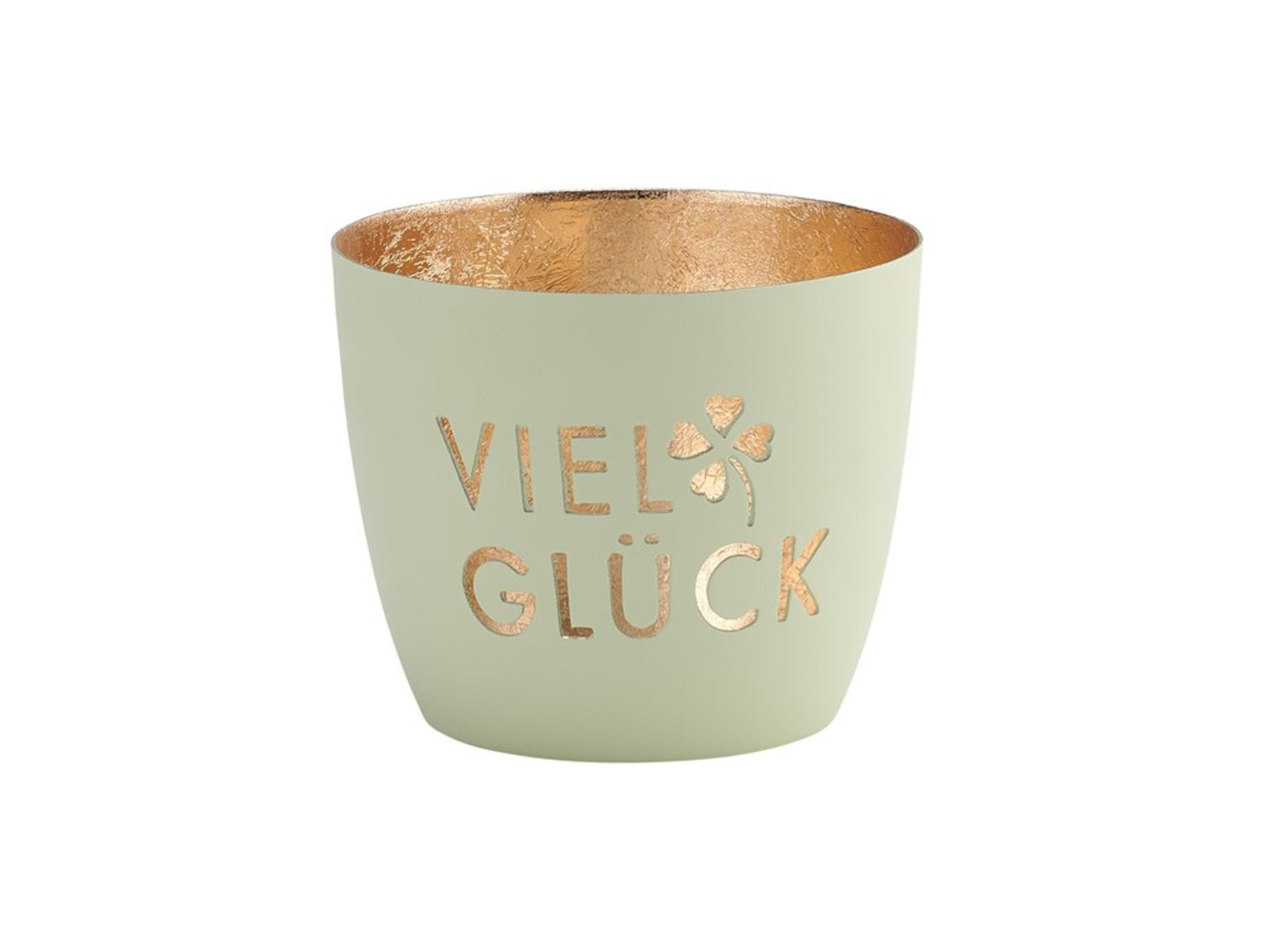 Giftcompany Madras Windlicht M Viel Glück pastellgrün/gold 8,5cm