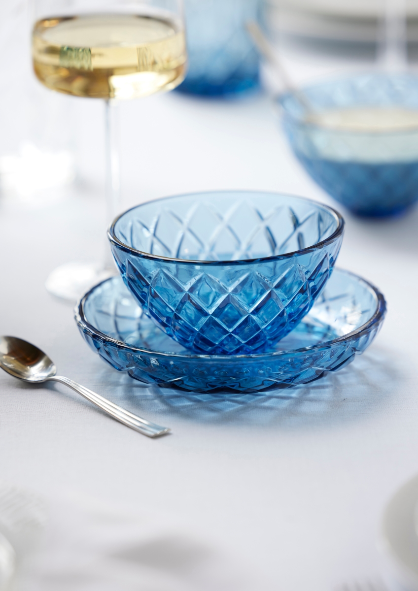 Lyngby Sorrento Schale Glas blau 12 cm Set4 Lifestyle3