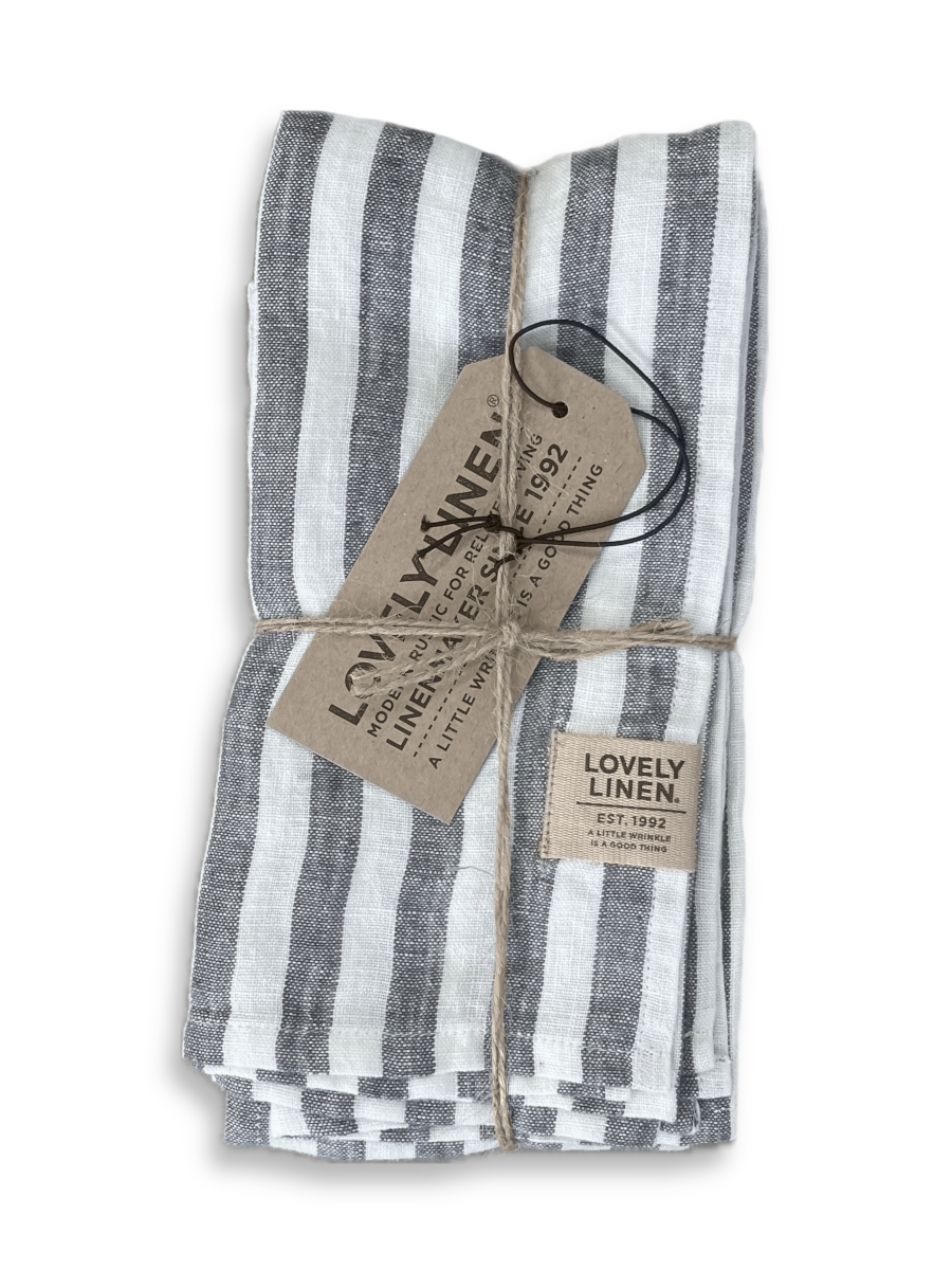 Lovely Linen Misty Serviette Leinen edge dark grey 45x45cm (1 Stück)