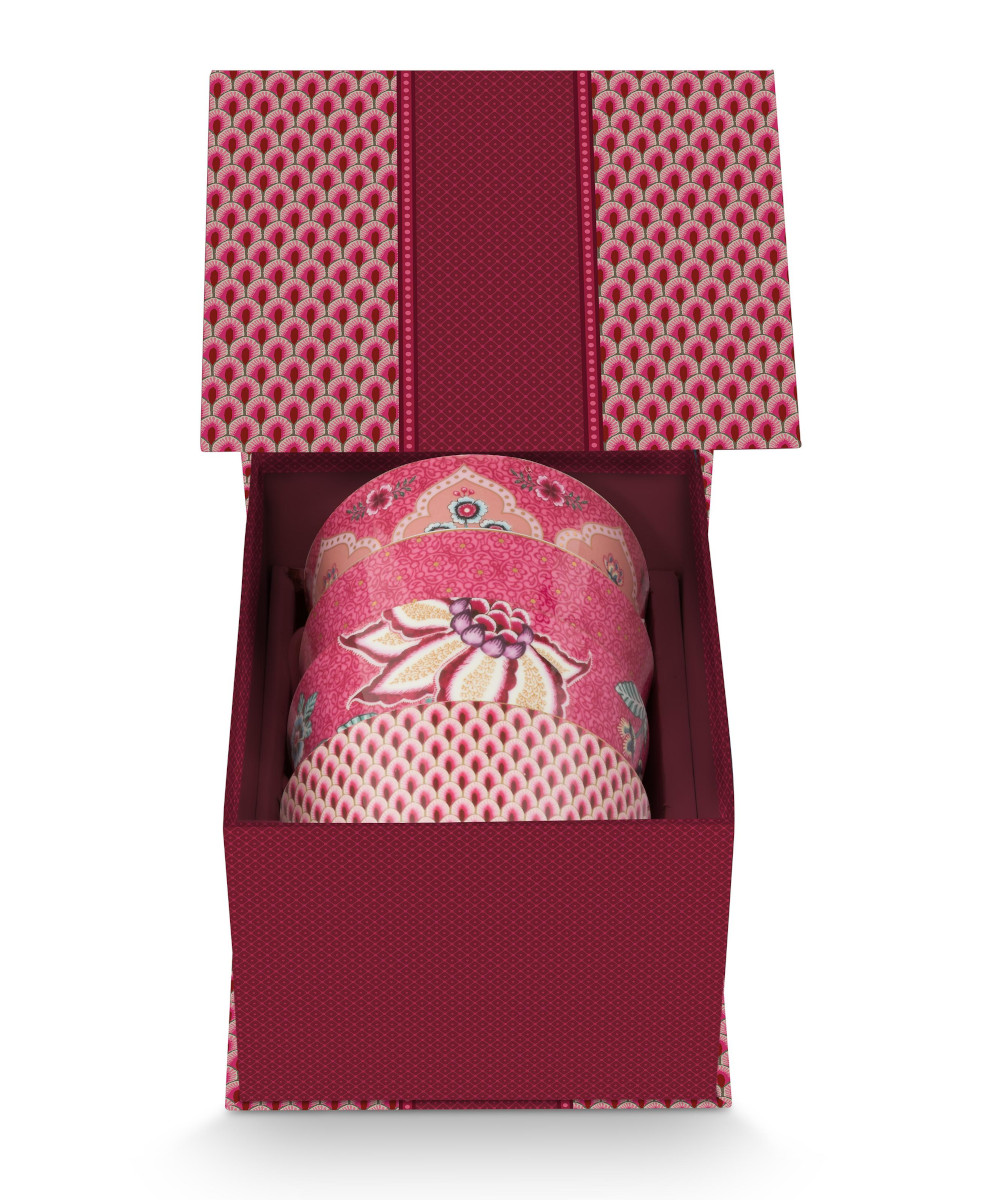 PIP STUDIO Flower Festival Oriental Geschenkset Schalen dark pink 12cm Freisteller