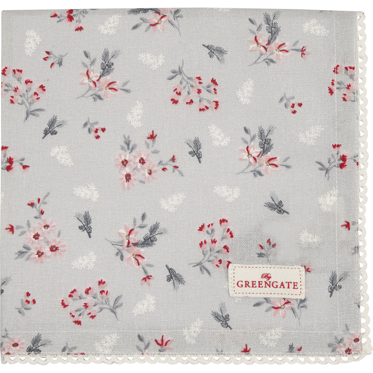 Greengate Emberly Stoffserviette mit Spitze pale grey 40x40cm Freisteller