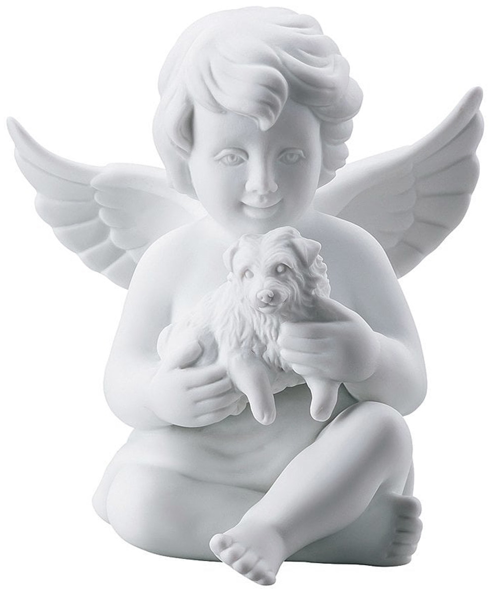 Rosenthal Engel gross Weiss matt Engel mit Hund 14,5 cm