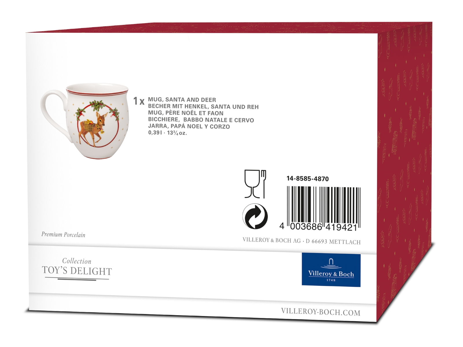 Villeroy & Boch Toy's Delight Becher mit Henkel Santa u. Reh 0,44l