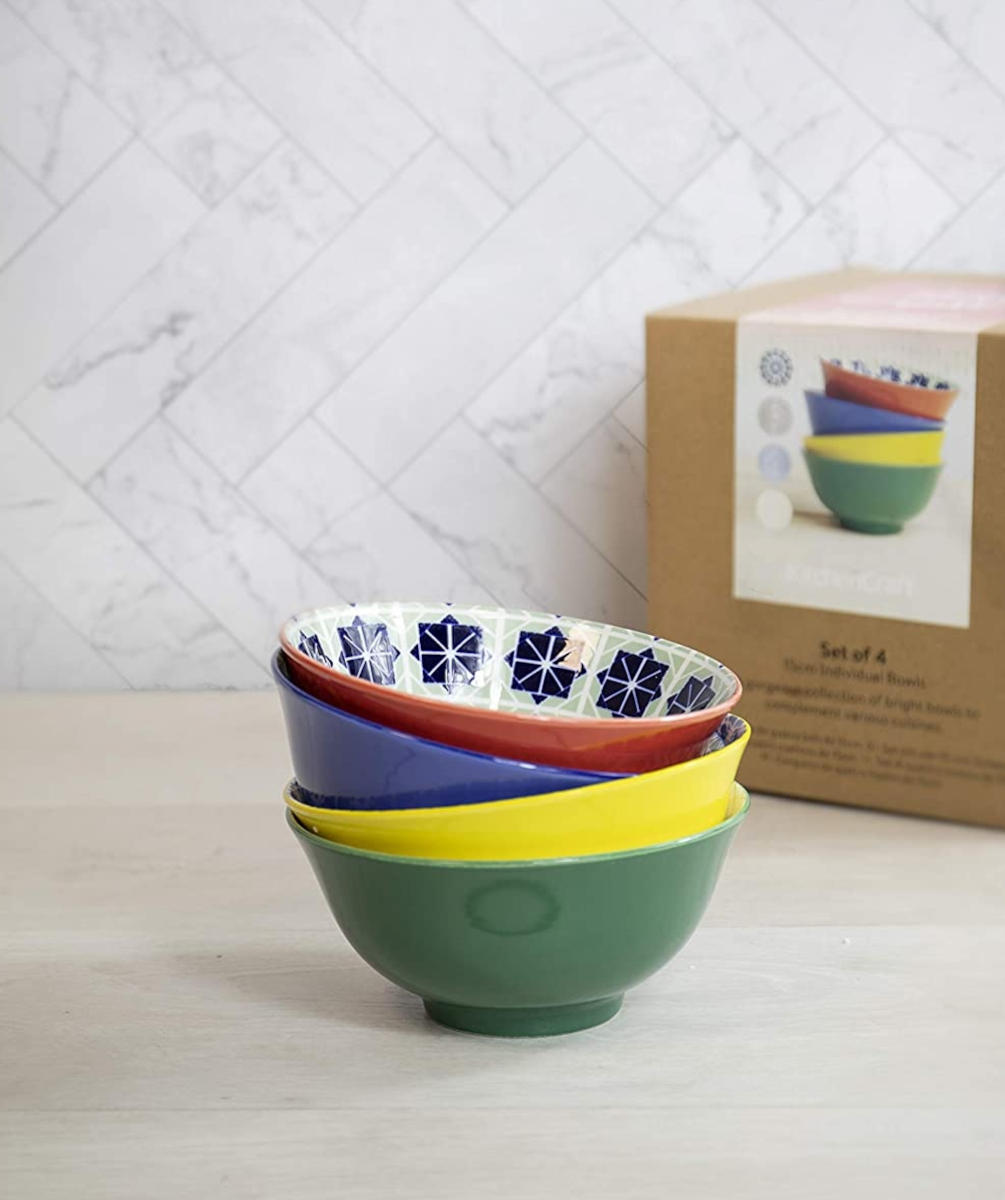 KitchenCraft Bowl Colourful Pattern 15 cm Set4
