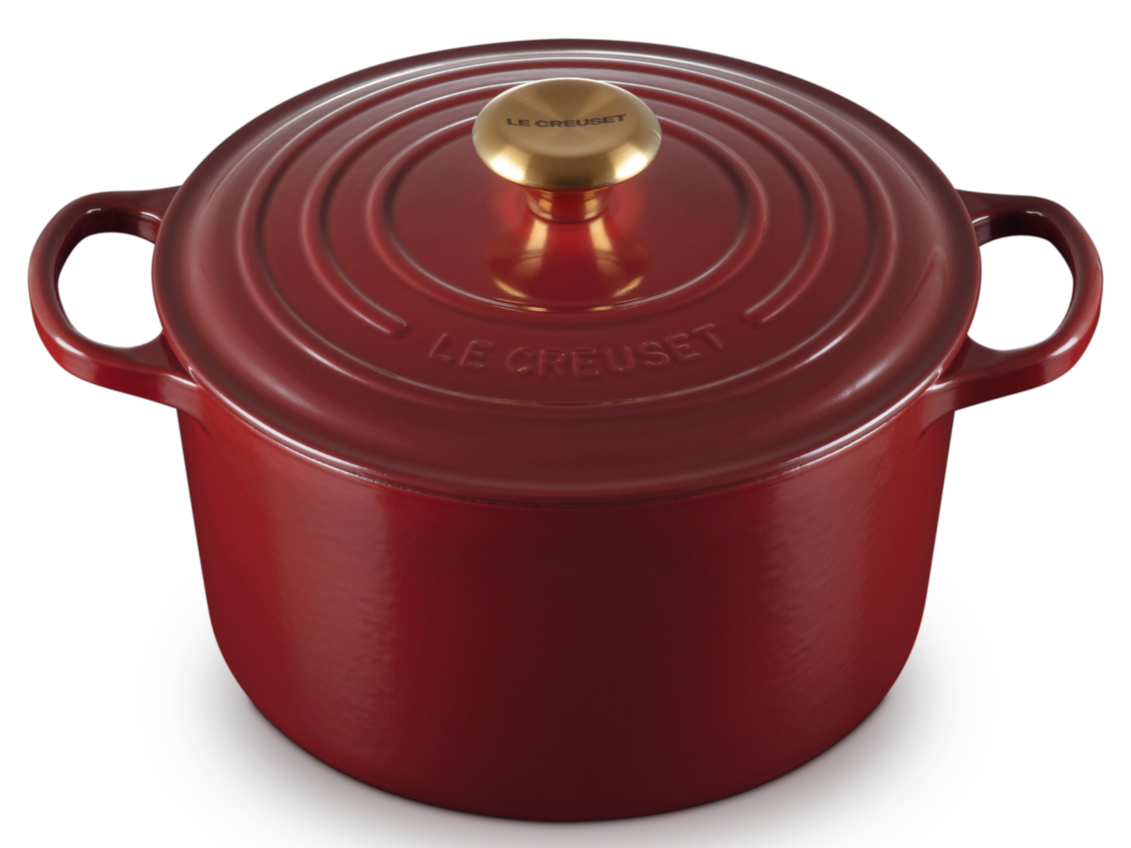 Le Creuset Bräter hoch Signature rund rhone mit Gold-Knauf 24cm Freisteller 2