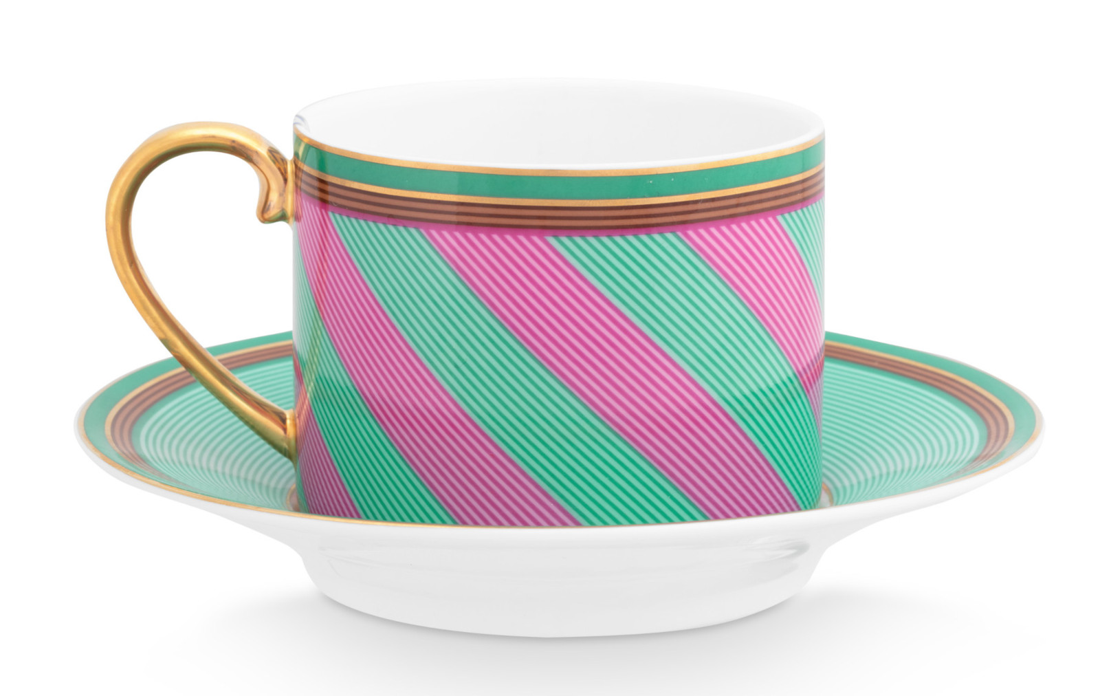 PIP STUDIO Chique Stripes Tasse mit Untertasse pink-green 220ml Freisteller